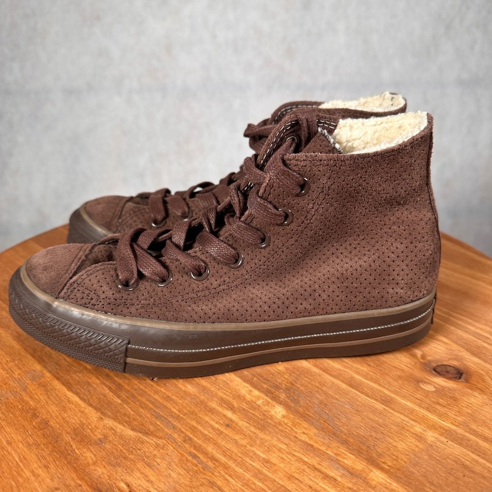 Converse Chuck Taylor High Top Women Size 7 Brown Good Suede Fur Lined - Picture 9 of 13